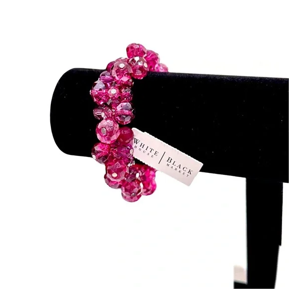 WHITE HOUSE BLACK MARKET Magenta Pink Cluster Bead Elastic Bracelet | NWT - Picture 6 of 9